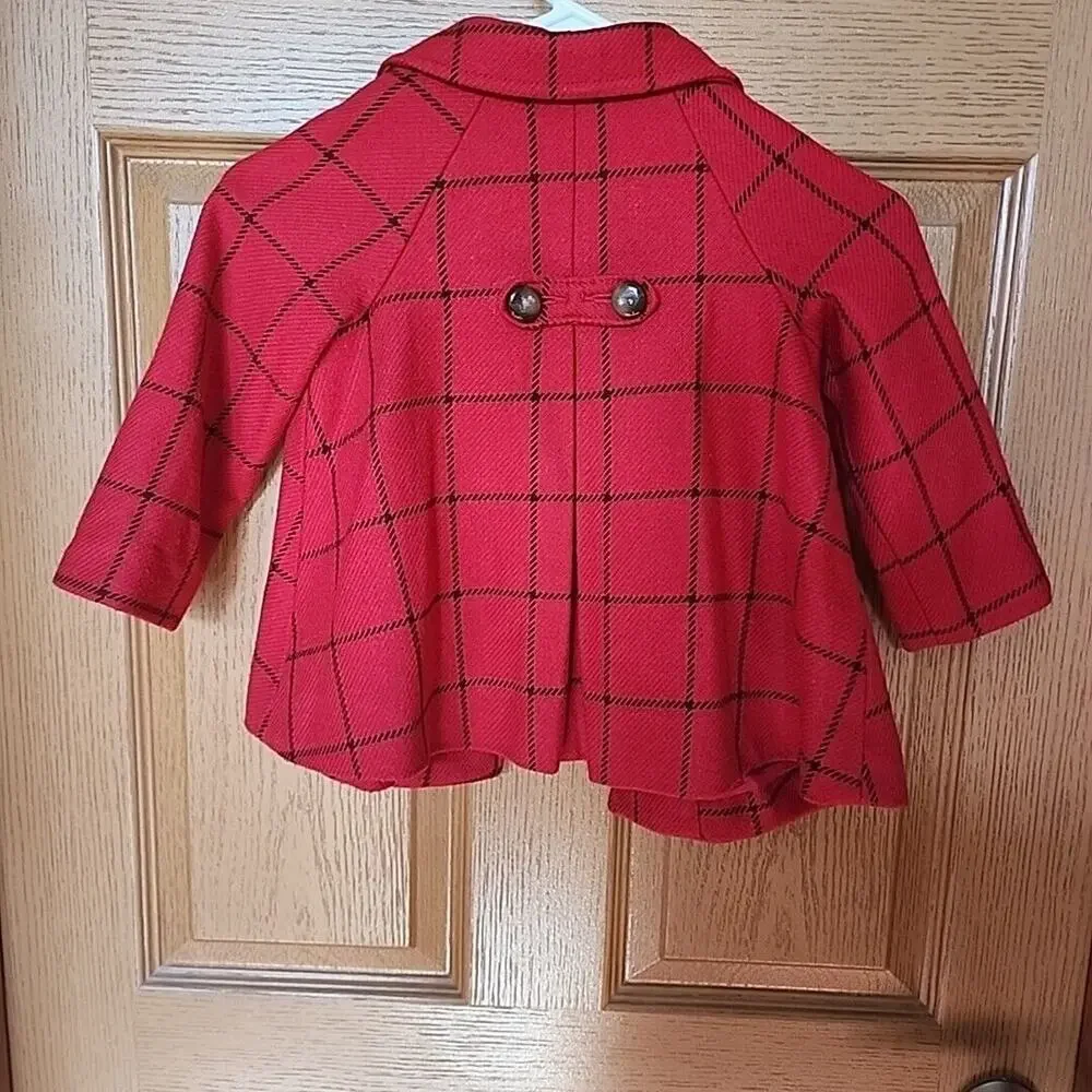 Baby Gap Red Windowpane Plaid‎ Wool Blend Swing Coat Cape Toddler Size 4 Years